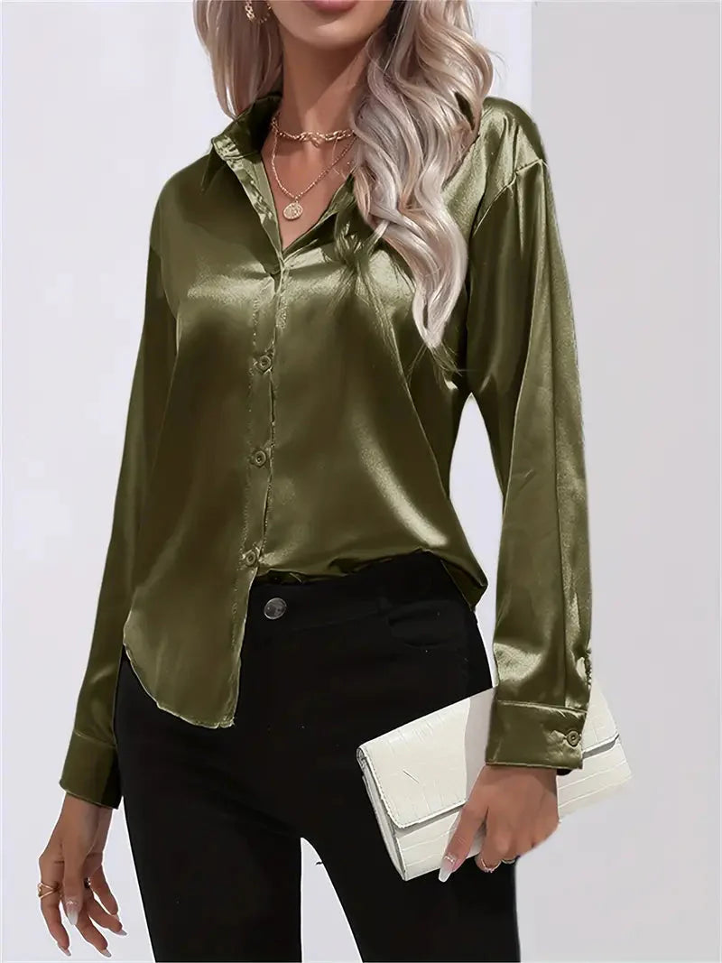 Alison Satin Blus | Elegant skjorta med knappar för kvinnor