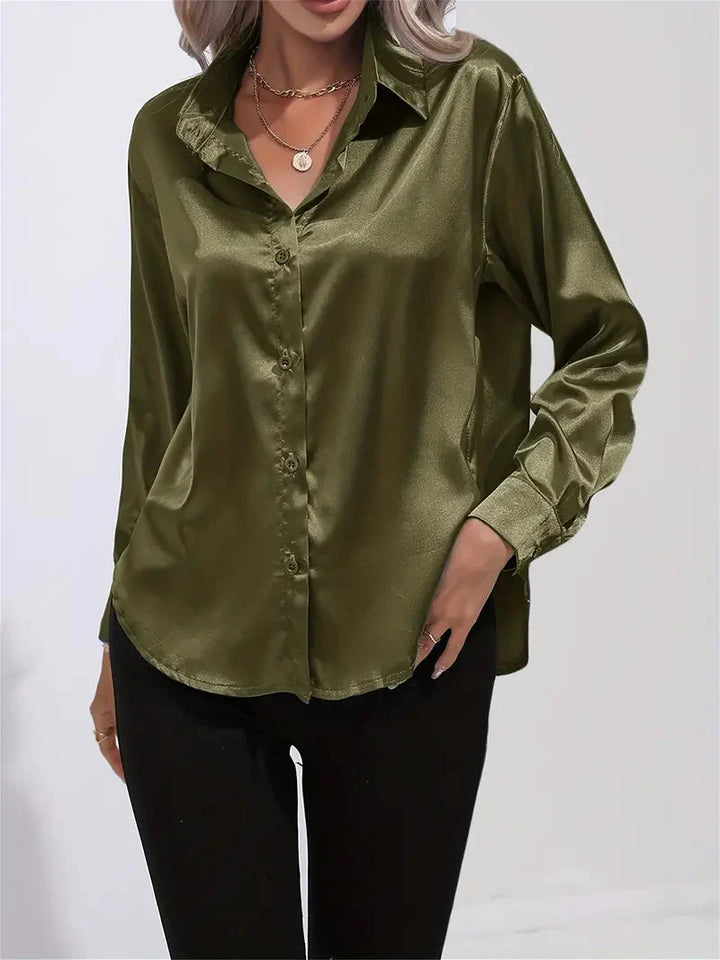 Alison Satin Blus | Elegant skjorta med knappar för kvinnor