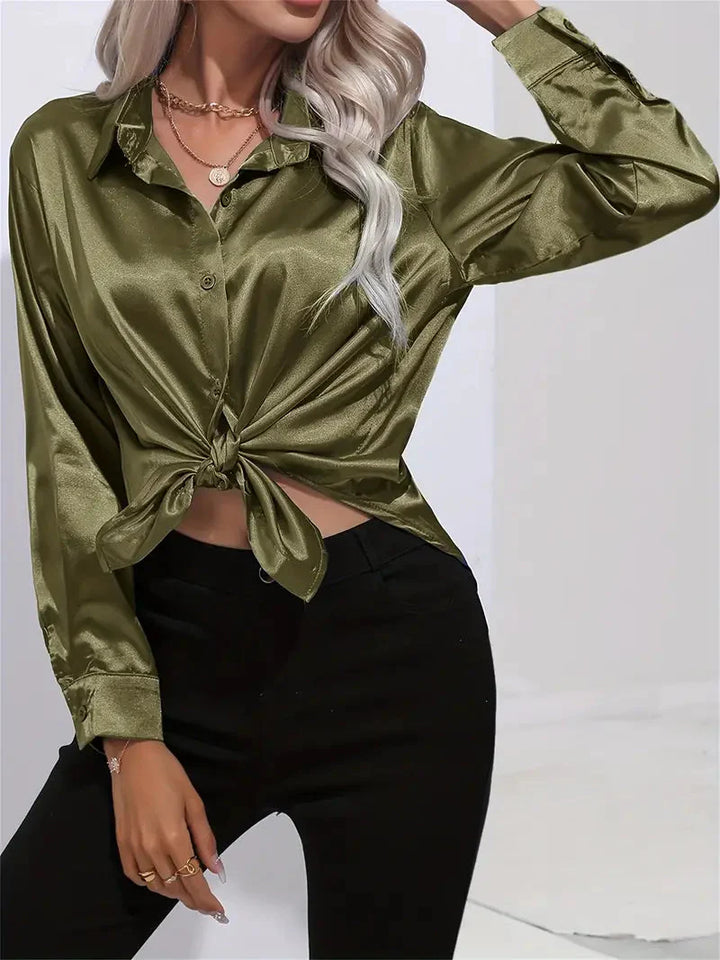 Alison Satin Blus | Elegant skjorta med knappar för kvinnor