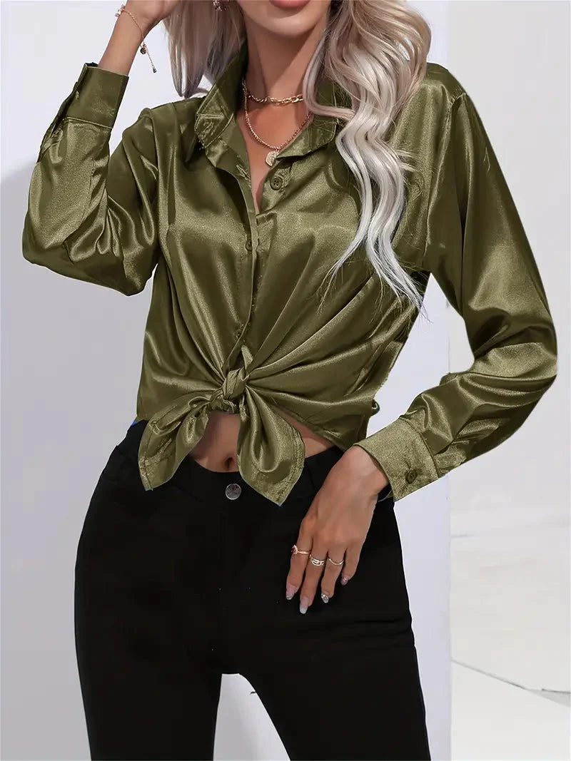 Alison Satin Blus | Elegant skjorta med knappar för kvinnor