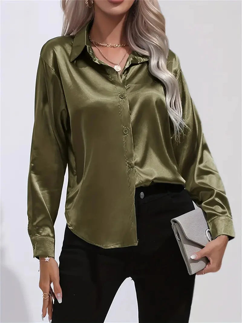 Alison Satin Blus | Elegant skjorta med knappar för kvinnor