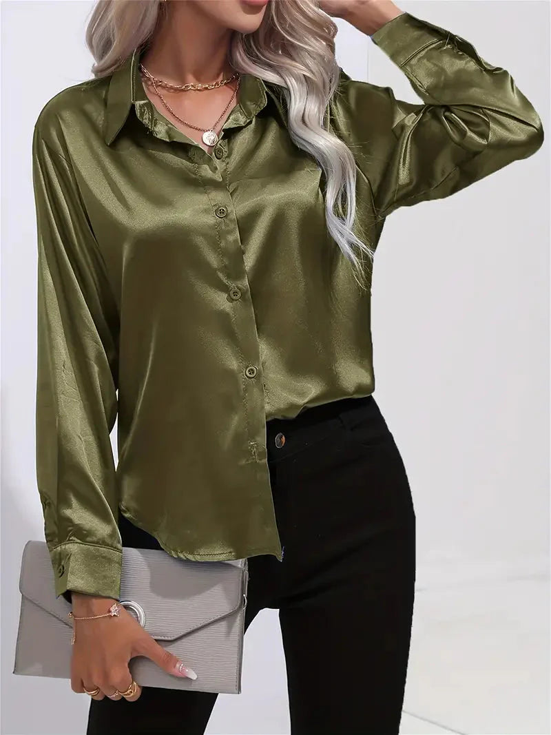 Alison Satin Blus | Elegant skjorta med knappar för kvinnor