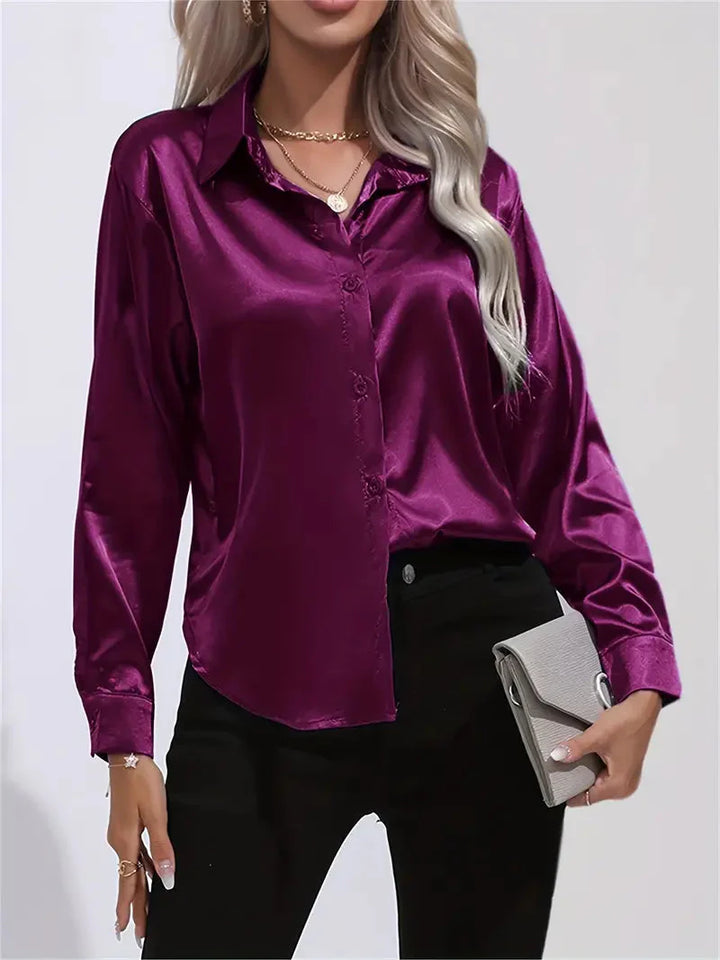 Alison Satin Blus | Elegant skjorta med knappar för kvinnor