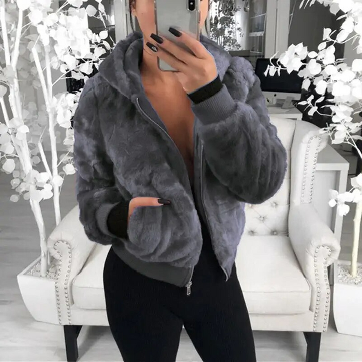 Anessa Furry Hoodie | Huvtröja med dragkedja i fuskpäls för kvinnor