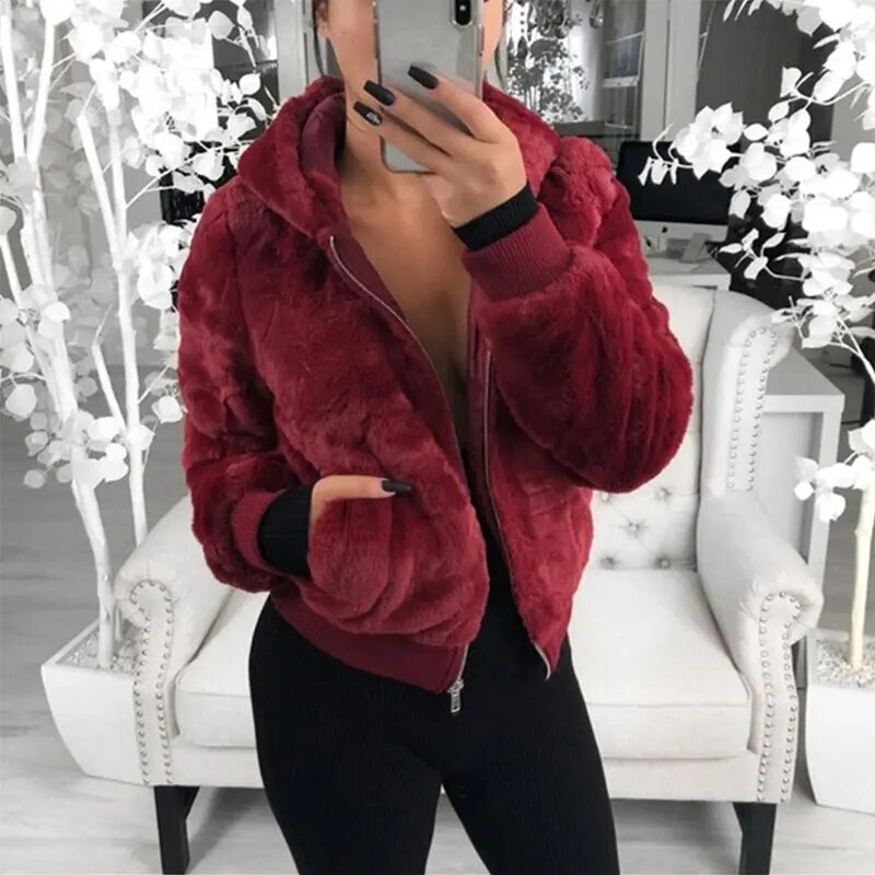 Anessa Furry Hoodie | Huvtröja med dragkedja i fuskpäls för kvinnor
