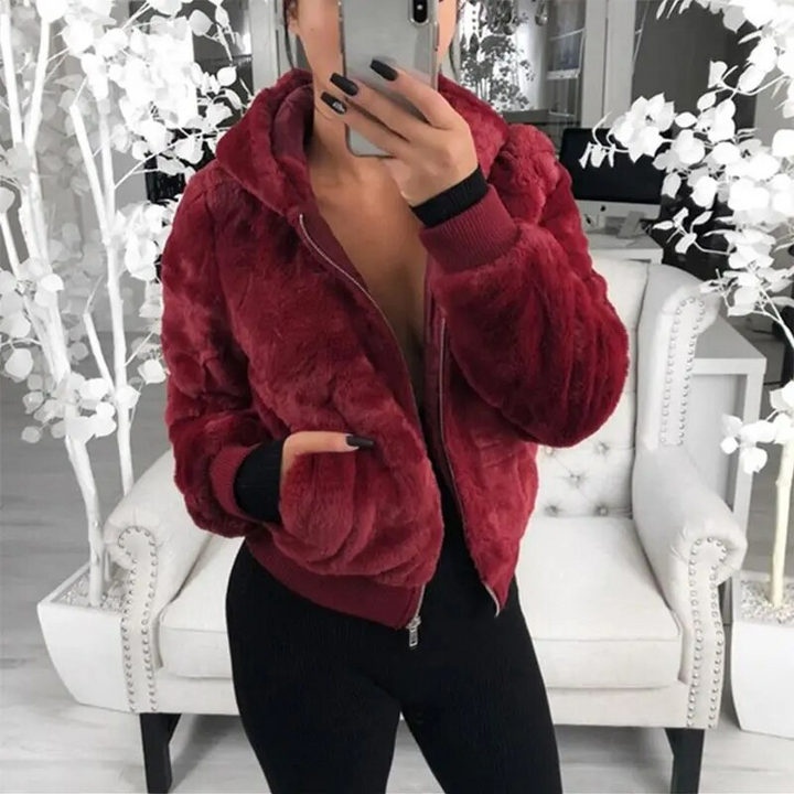 Anessa Furry Hoodie | Huvtröja med dragkedja i fuskpäls för kvinnor