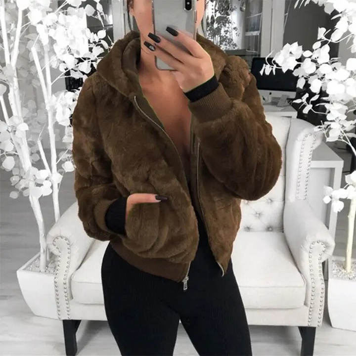 Anessa Furry Hoodie | Huvtröja med dragkedja i fuskpäls för kvinnor
