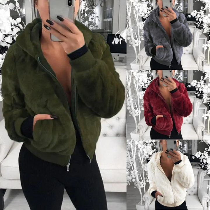 Anessa Furry Hoodie | Huvtröja med dragkedja i fuskpäls för kvinnor