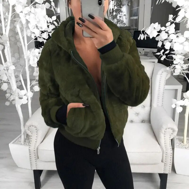 Anessa Furry Hoodie | Huvtröja med dragkedja i fuskpäls för kvinnor