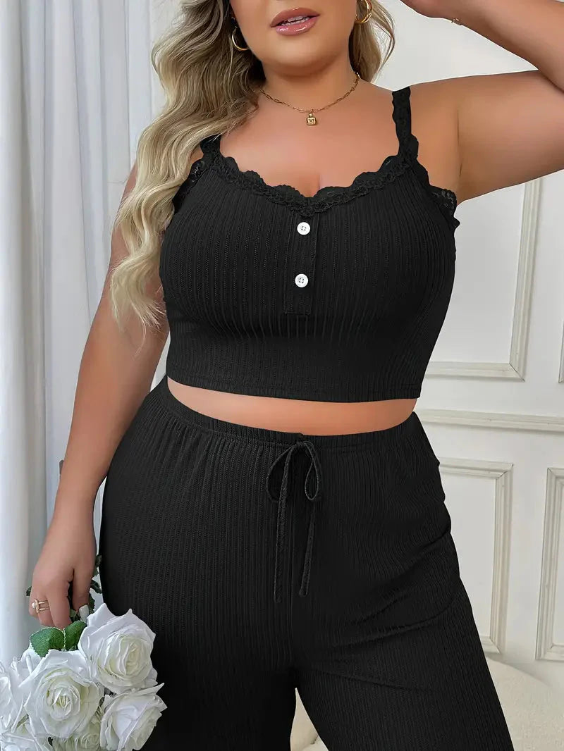 Annastina loungewear-set | Ärmlöst pyjamasset i stor storlek för kvinnor