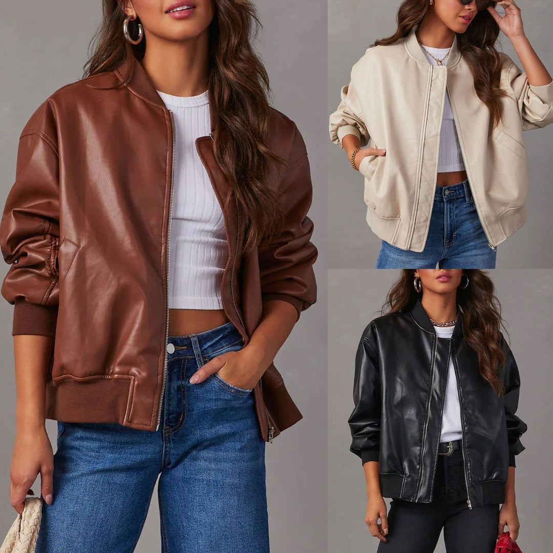 Baseballjacka | Dragkedja | Oversized | Läderbomberjacka | Damjacka