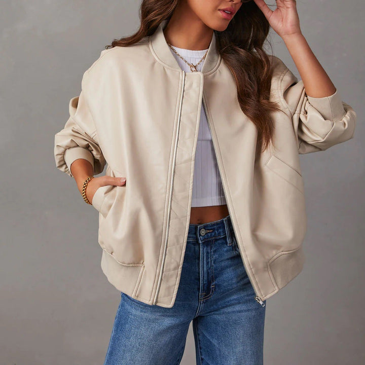 Baseballjacka | Dragkedja | Oversized | Läderbomberjacka | Damjacka
