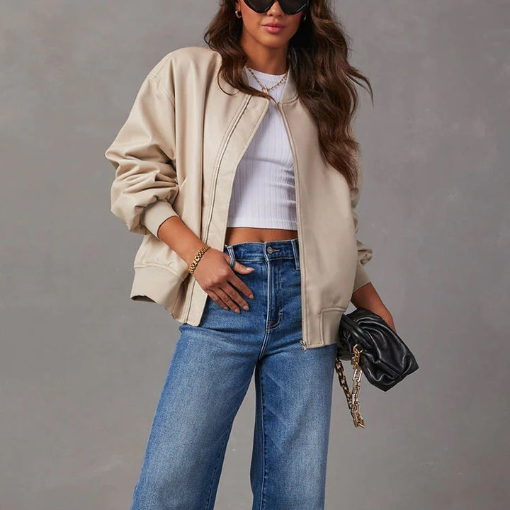 Baseballjacka | Dragkedja | Oversized | Läderbomberjacka | Damjacka