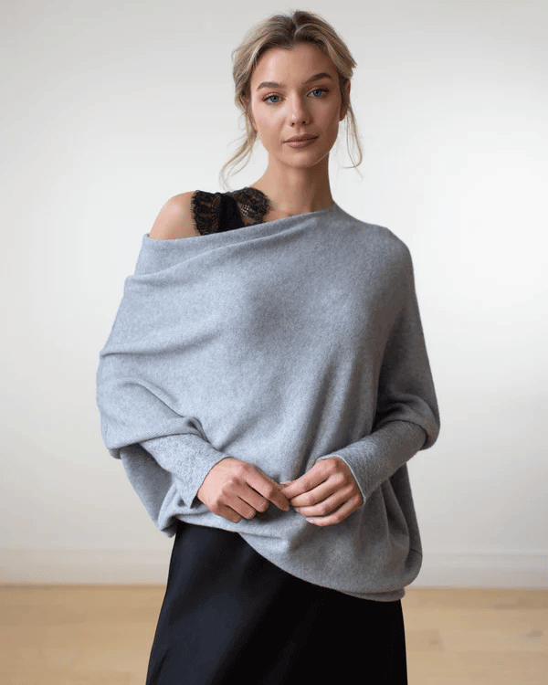 Batwing-tröja | Löst sittande | En axel | Stickad tröja | Damkläder