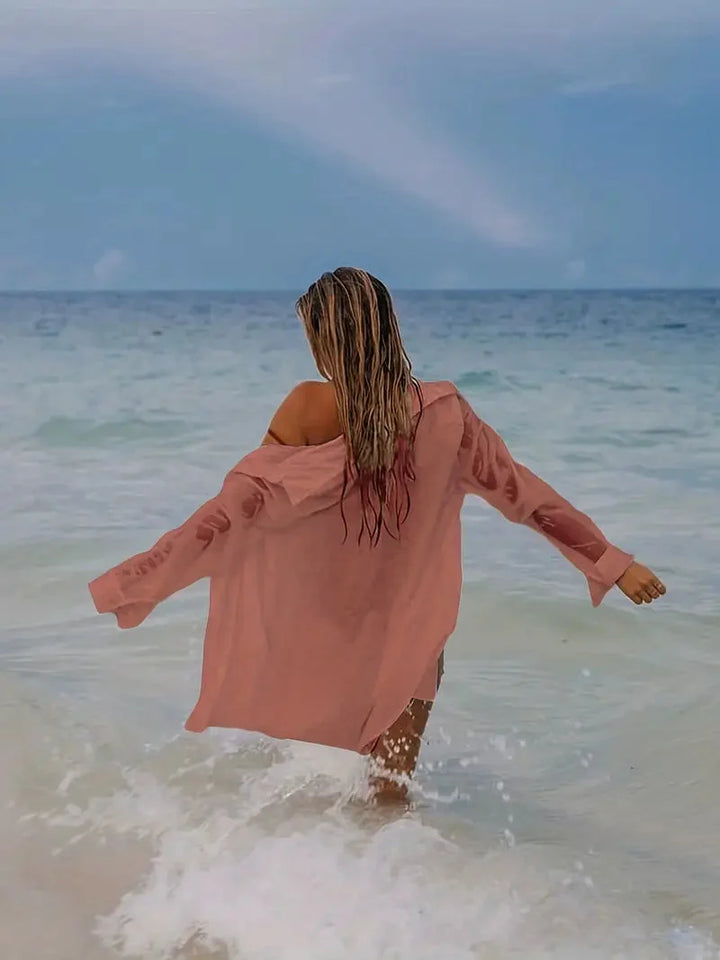 Beach Cover-Up - Halvtransparent - Långärmad - Linnekjol - Bikiniöverdrag