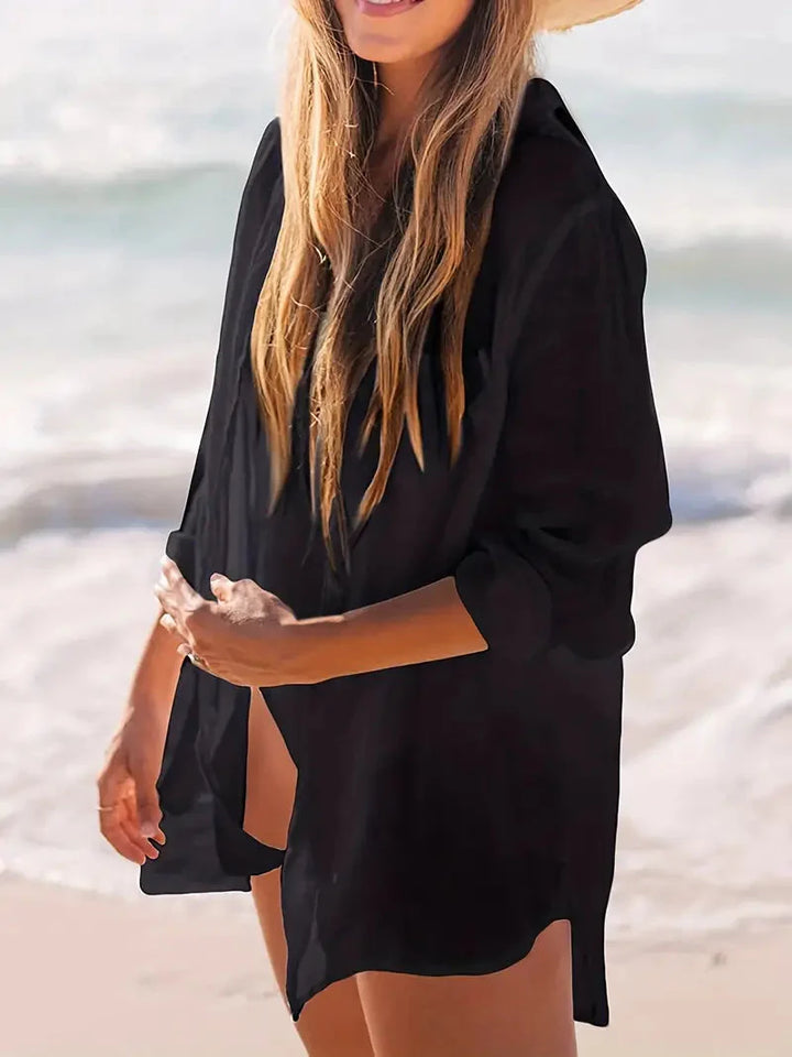 Beach Cover-Up - Halvtransparent - Långärmad - Linnekjol - Bikiniöverdrag