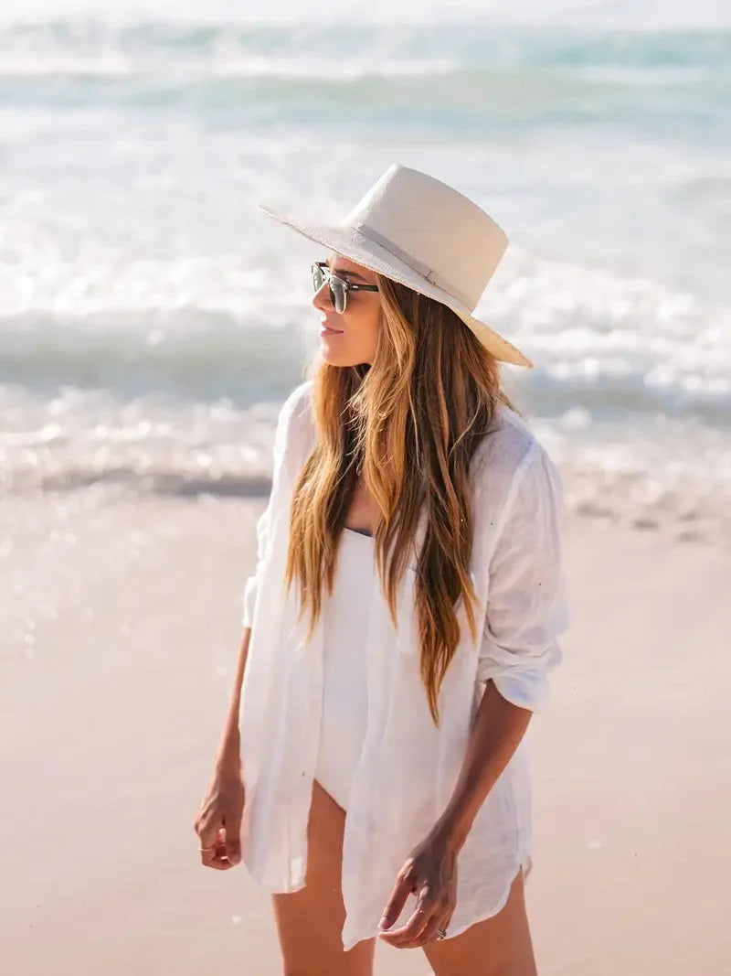 Beach Cover-Up - Halvtransparent - Långärmad - Linnekjol - Bikiniöverdrag