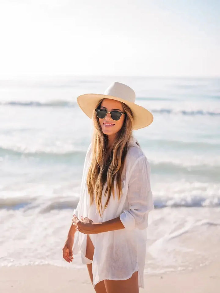 Beach Cover-Up - Halvtransparent - Långärmad - Linnekjol - Bikiniöverdrag