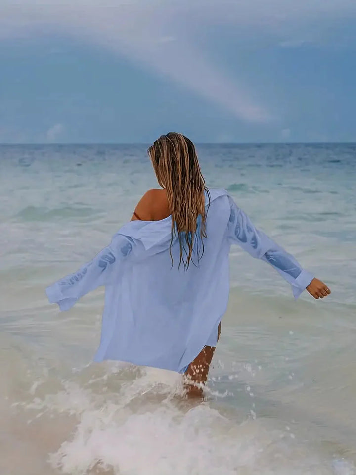 Beach Cover-Up - Halvtransparent - Långärmad - Linnekjol - Bikiniöverdrag