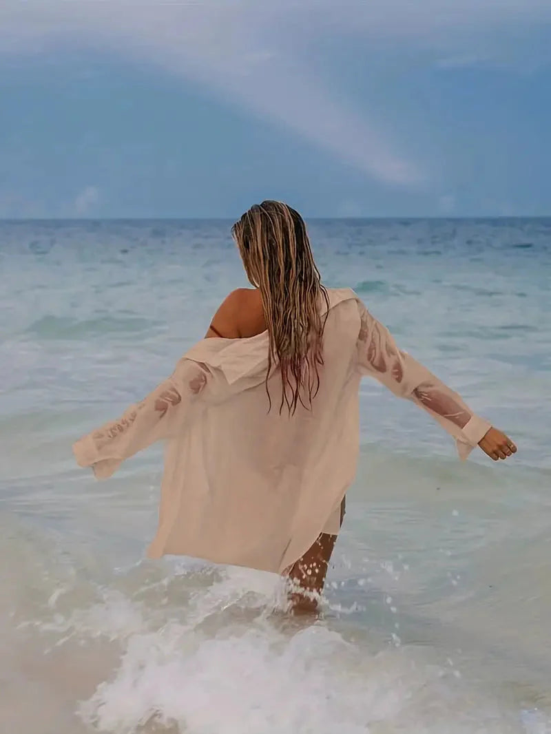 Beach Cover-Up - Halvtransparent - Långärmad - Linnekjol - Bikiniöverdrag