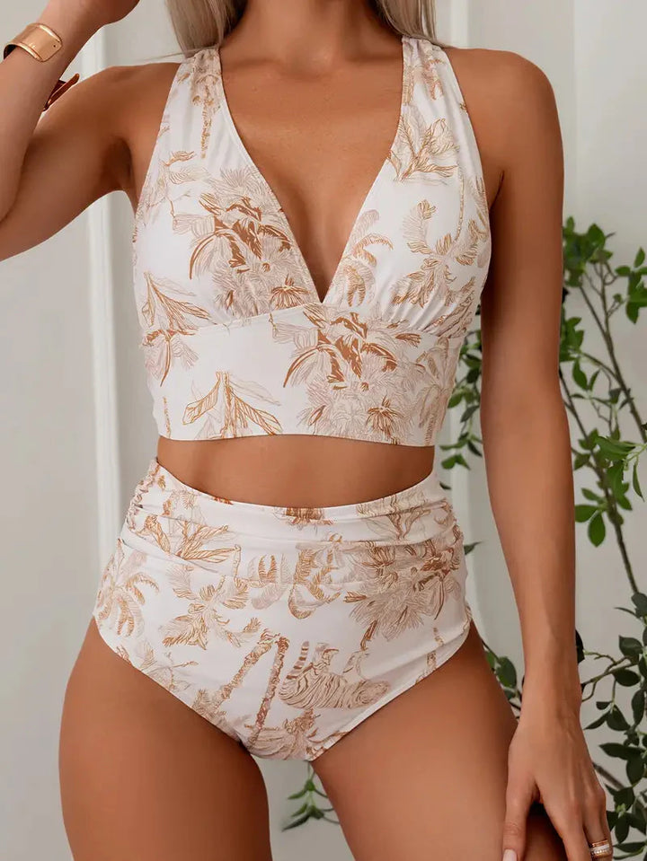 Bikini Set | V-ringad | Tvådelad | Bikini med hög midja | Strandkläder