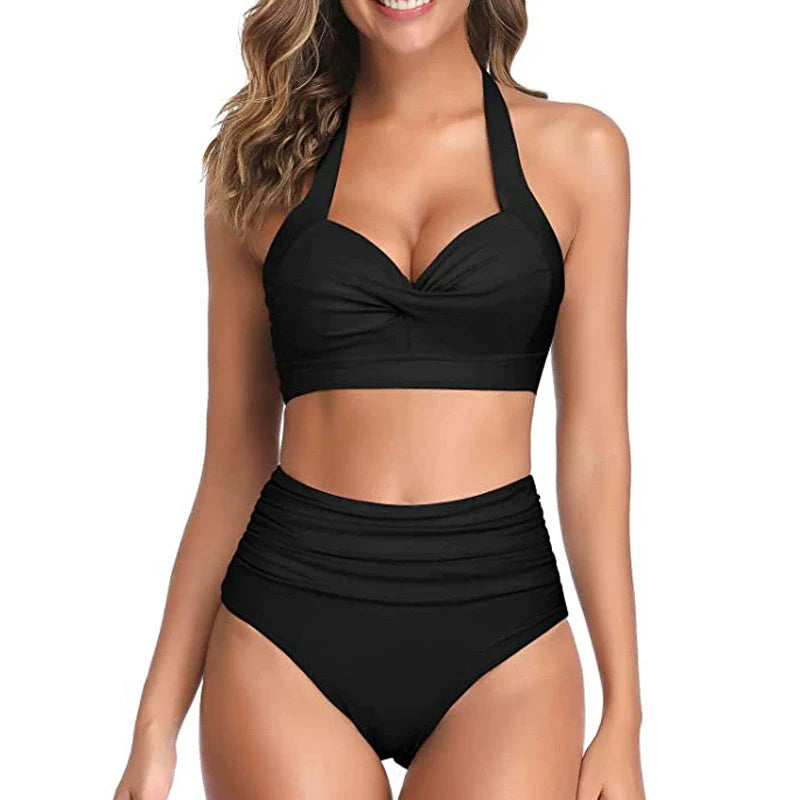 Bikini med hög midja – Halterneck – Tvådelad – Bikini-set – Dam-badkläder