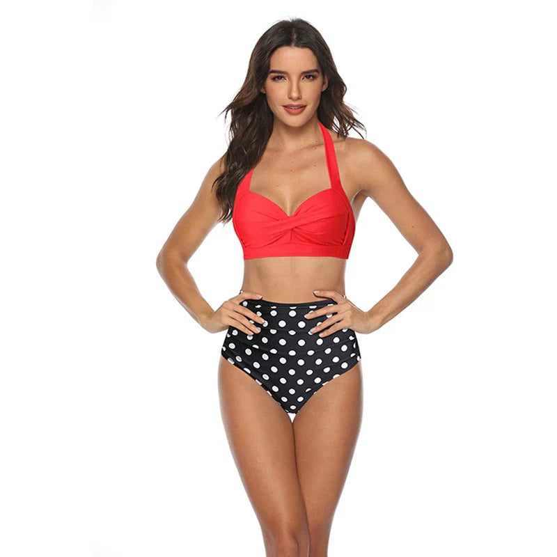 Bikini med hög midja – Halterneck – Tvådelad – Bikini-set – Dam-badkläder