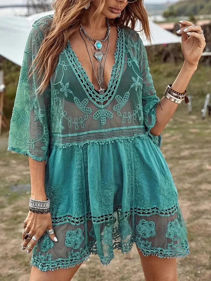 Bikiniöverdrag - Lace - Se igenom - Täckande klänning - Boho-stil