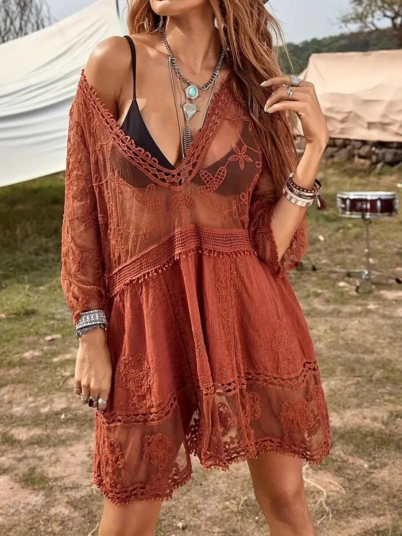 Bikiniöverdrag - Lace - Se igenom - Täckande klänning - Boho-stil