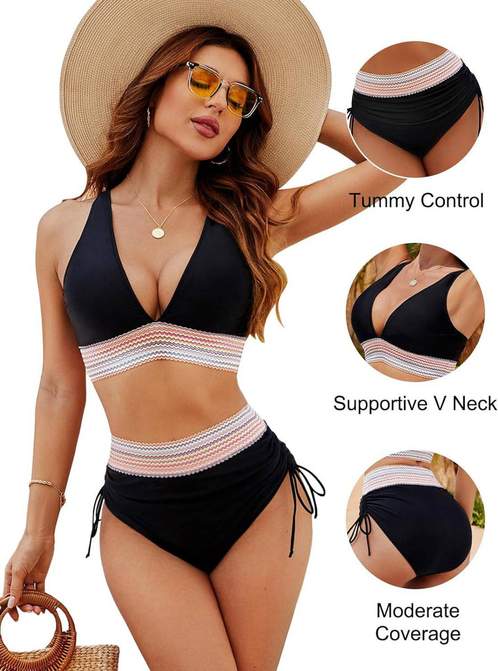 Bikiniset – Tvådelat – V-ringad – hög midja – dambadkläder