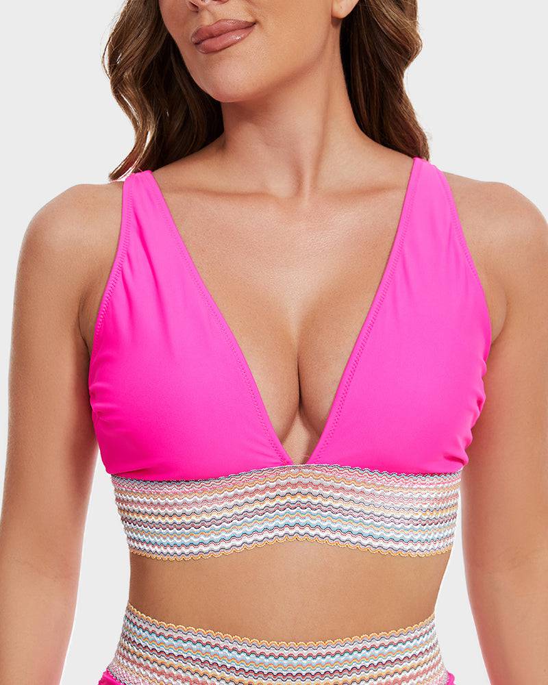 Bikiniset – Tvådelat – V-ringad – hög midja – dambadkläder
