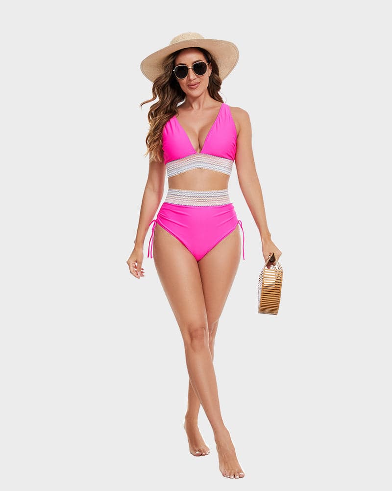 Bikiniset – Tvådelat – V-ringad – hög midja – dambadkläder