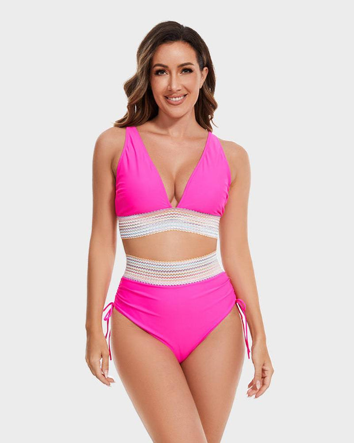 Bikiniset – Tvådelat – V-ringad – hög midja – dambadkläder