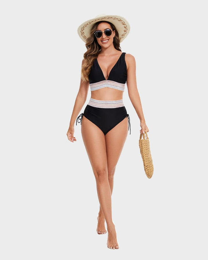 Bikiniset – Tvådelat – V-ringad – hög midja – dambadkläder