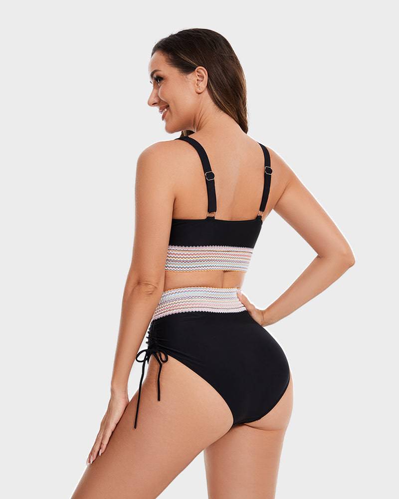 Bikiniset – Tvådelat – V-ringad – hög midja – dambadkläder