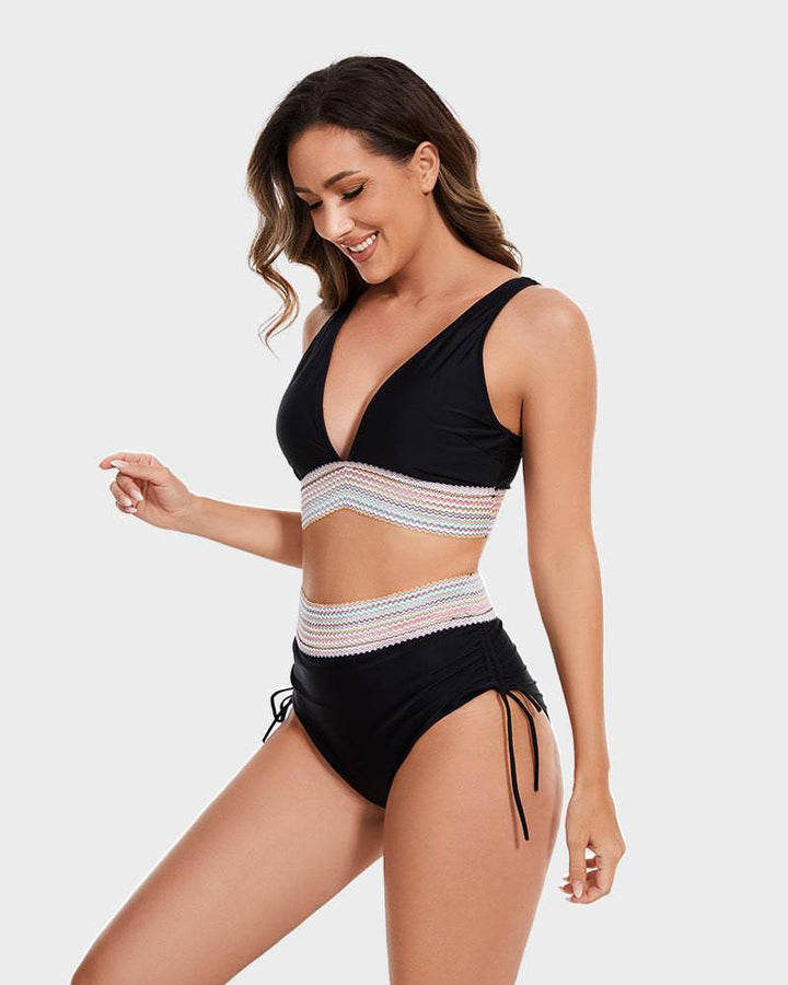 Bikiniset – Tvådelat – V-ringad – hög midja – dambadkläder