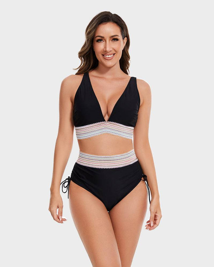 Bikiniset – Tvådelat – V-ringad – hög midja – dambadkläder
