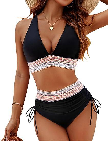 Bikiniset – Tvådelat – V-ringad – hög midja – dambadkläder