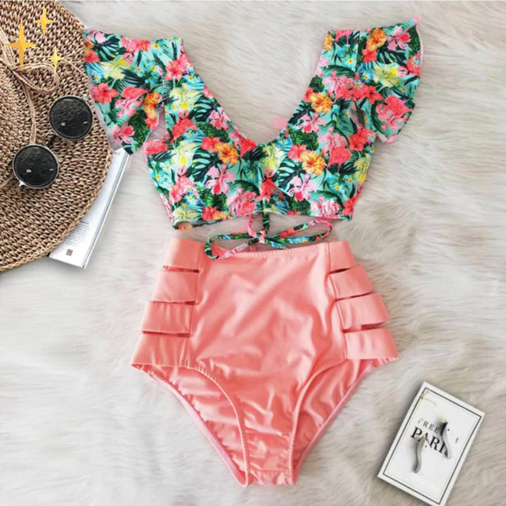 Bikiniset - Tvådelat - Volangärmar - Bikini med hög midja - Damunderkläder