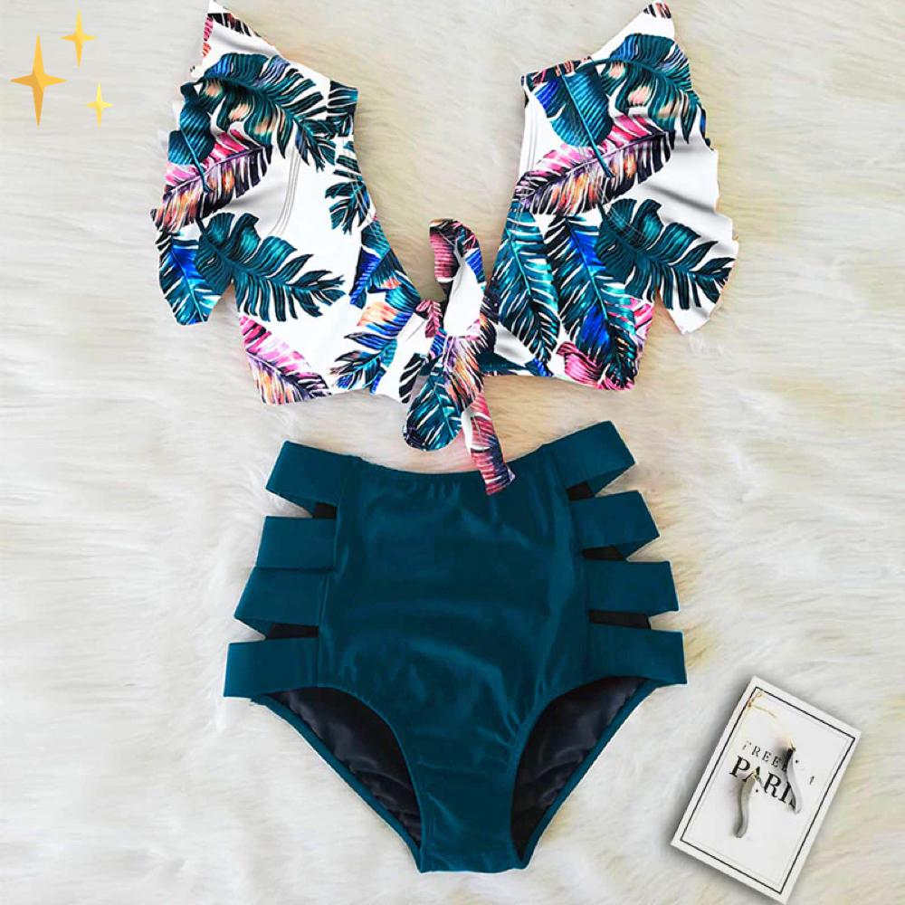 Bikiniset - Tvådelat - Volangärmar - Bikini med hög midja - Damunderkläder