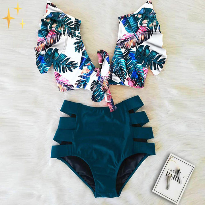 Bikiniset - Tvådelat - Volangärmar - Bikini med hög midja - Damunderkläder