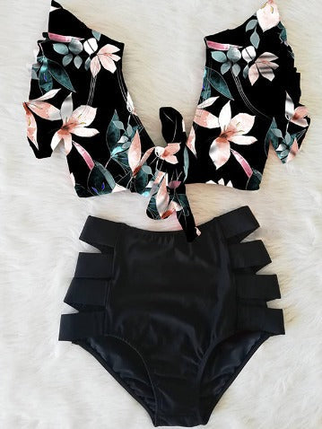 Bikiniset - Tvådelat - Volangärmar - Bikini med hög midja - Damunderkläder