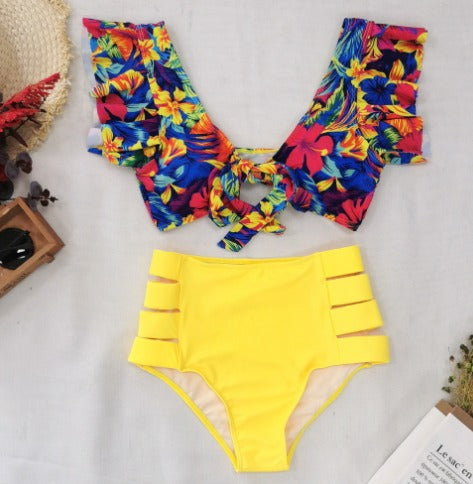 Bikiniset - Tvådelat - Volangärmar - Bikini med hög midja - Damunderkläder