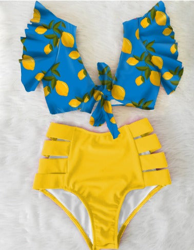 Bikiniset - Tvådelat - Volangärmar - Bikini med hög midja - Damunderkläder