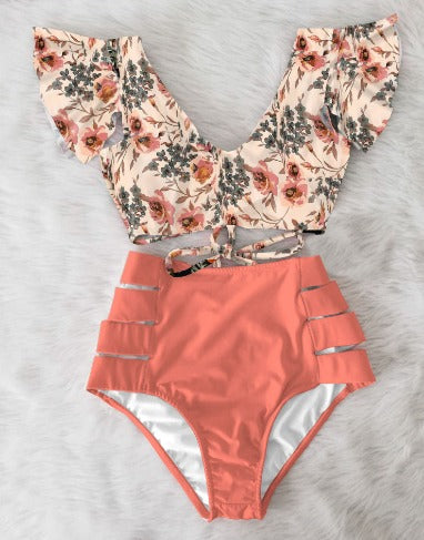 Bikiniset - Tvådelat - Volangärmar - Bikini med hög midja - Damunderkläder