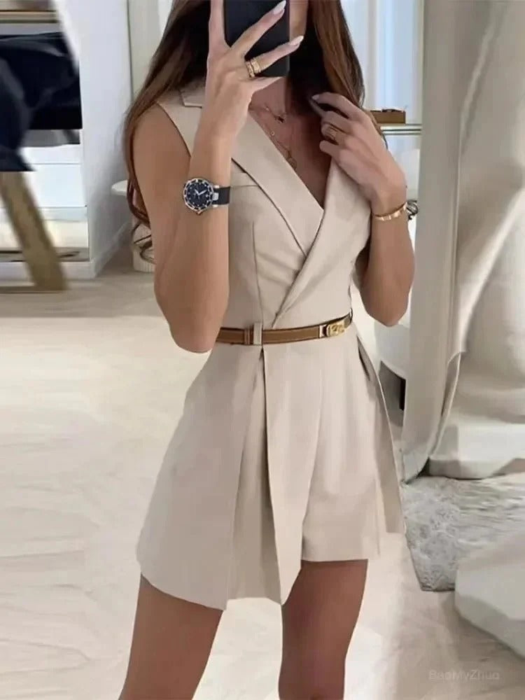 Blazer Playsuit | Ärmlös | V-hals | Sommar Jumpsuit | Playsuit för Kvinnor