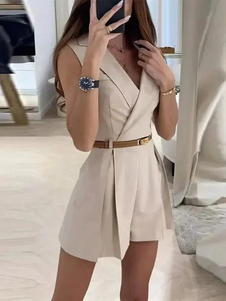 Blazer Playsuit | Ärmlös | V-hals | Sommar Jumpsuit | Playsuit för Kvinnor