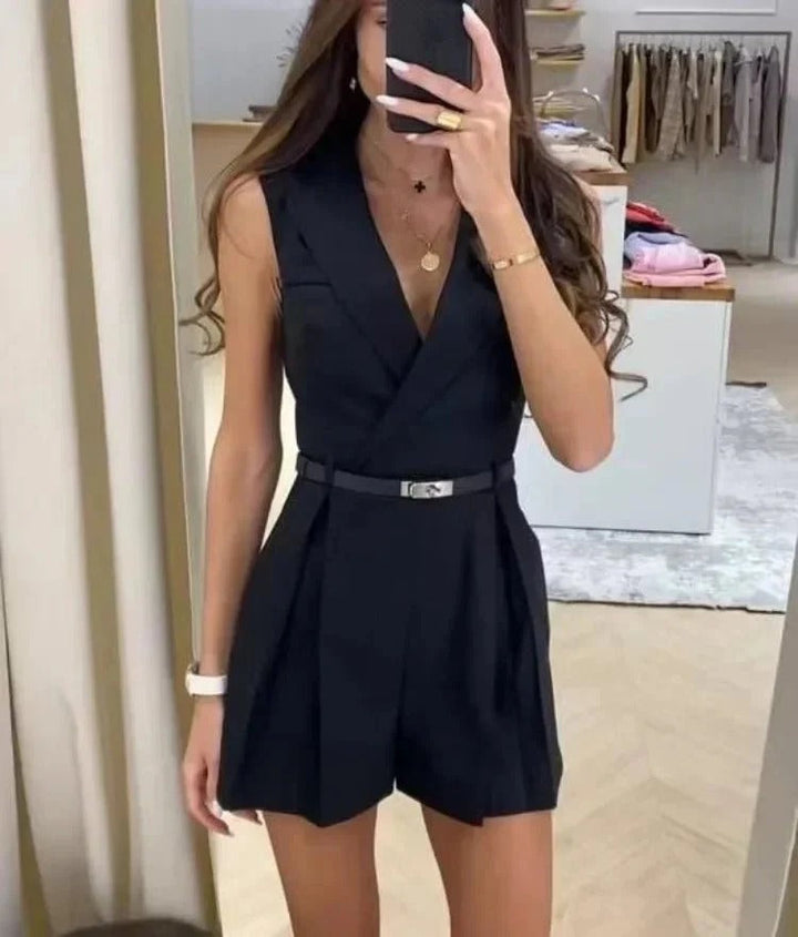 Blazer Playsuit | Ärmlös | V-hals | Sommar Jumpsuit | Playsuit för Kvinnor