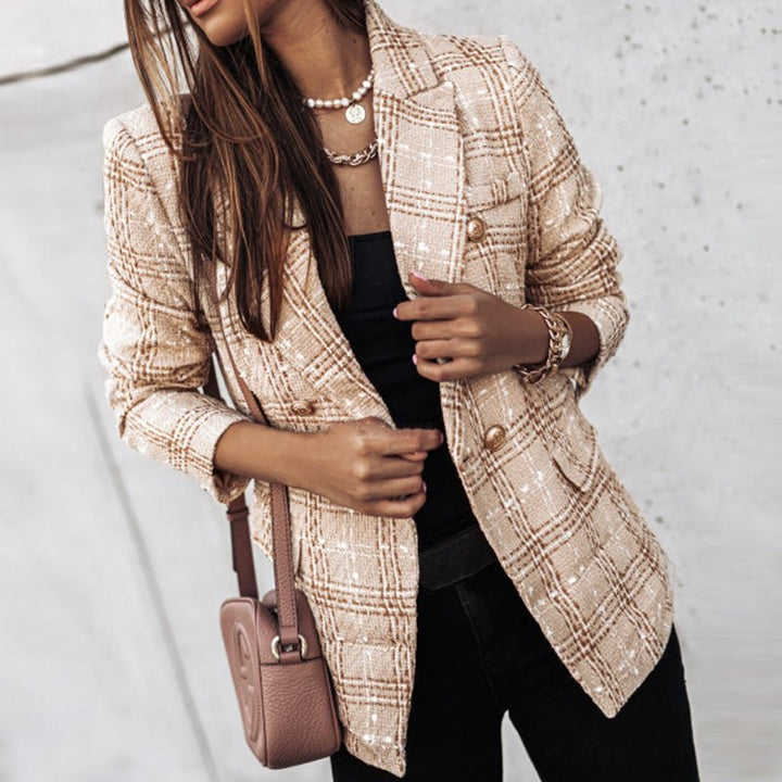 Blazer för dam - Elegant - Dubbelknäppt - Rutig Blazer - Kavaj för dam