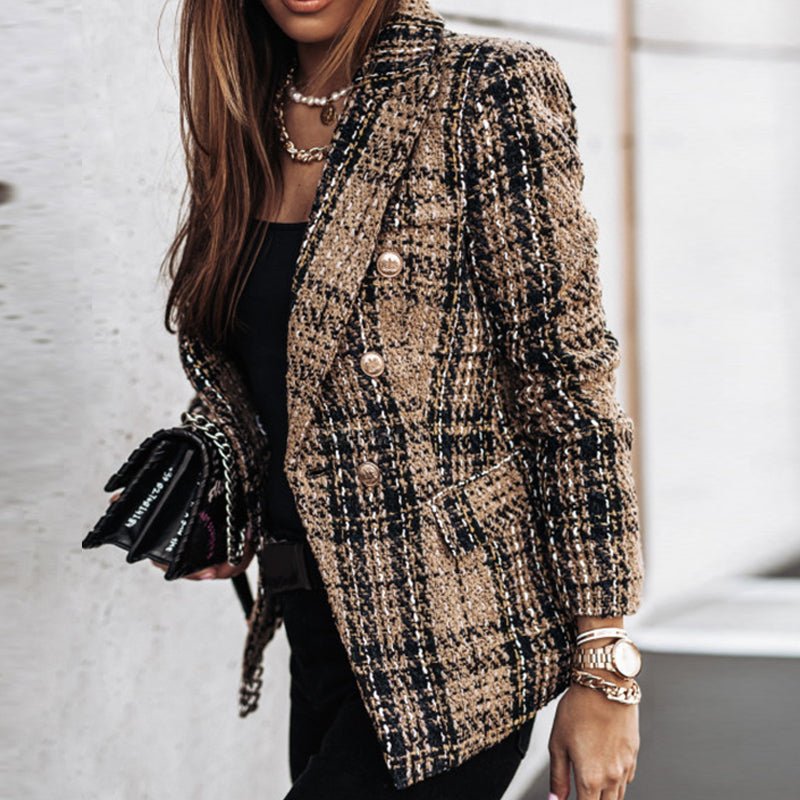 Blazer för dam - Elegant - Dubbelknäppt - Rutig Blazer - Kavaj för dam